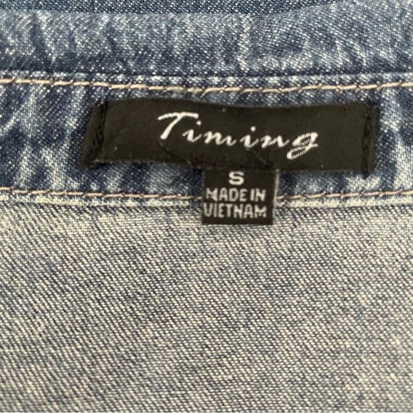 Timing Blue Jeans denim tunic 100% cotton, long sleeve roll- up, pockets, Sz: S - Picture 6 of 10